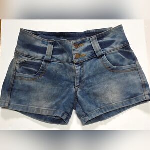 Y2K High Waist Double Button Denim Shorts Medium Stretch Jean Shorts - Pre-Owned